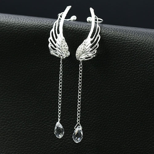 Elegant Hollow Angel Wing Teardrop Dangle Ear Cuff Non Piercing Stud Earrings Image 1