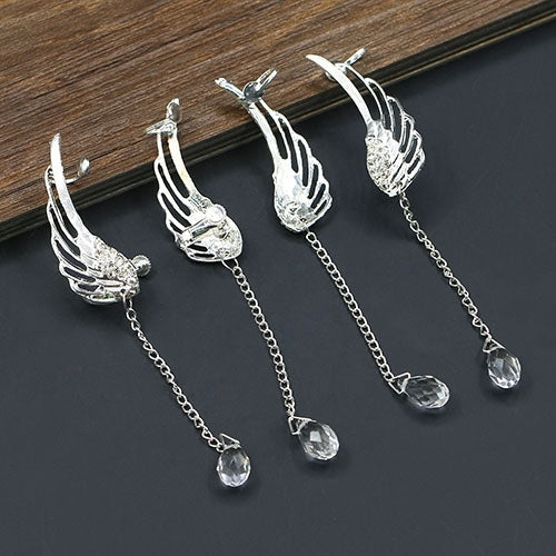 Elegant Hollow Angel Wing Teardrop Dangle Ear Cuff Non Piercing Stud Earrings Image 2