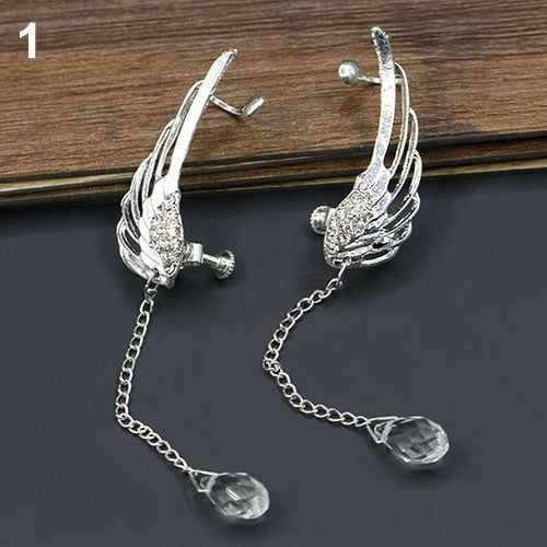 Elegant Hollow Angel Wing Teardrop Dangle Ear Cuff Non Piercing Stud Earrings Image 3