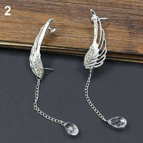 Elegant Hollow Angel Wing Teardrop Dangle Ear Cuff Non Piercing Stud Earrings Image 4