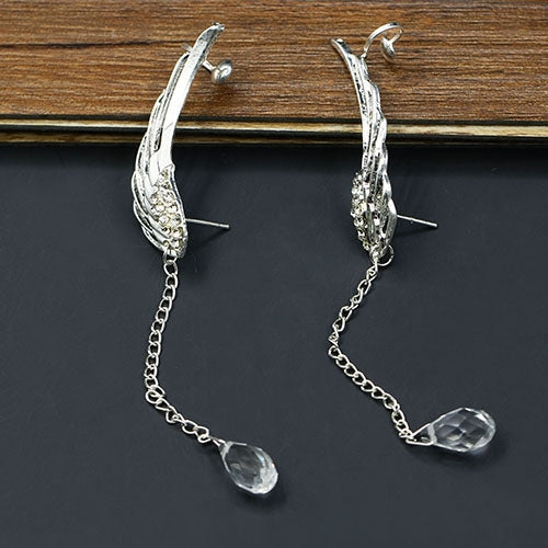 Elegant Hollow Angel Wing Teardrop Dangle Ear Cuff Non Piercing Stud Earrings Image 4