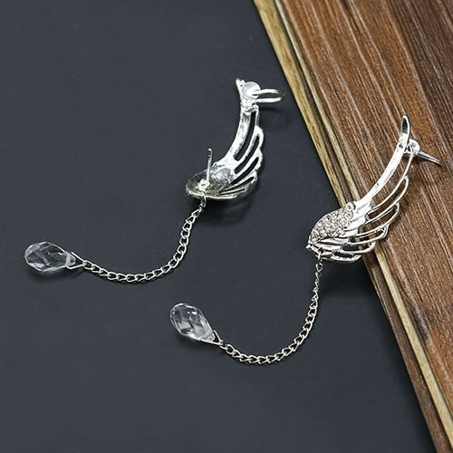 Elegant Hollow Angel Wing Teardrop Dangle Ear Cuff Non Piercing Stud Earrings Image 6