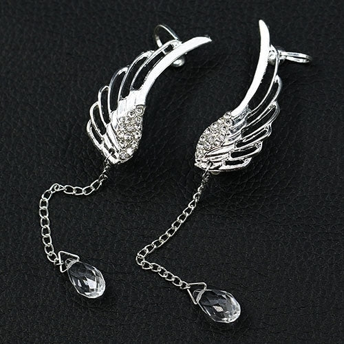 Elegant Hollow Angel Wing Teardrop Dangle Ear Cuff Non Piercing Stud Earrings Image 8