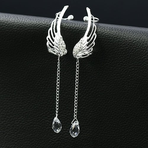 Elegant Hollow Angel Wing Teardrop Dangle Ear Cuff Non Piercing Stud Earrings Image 9