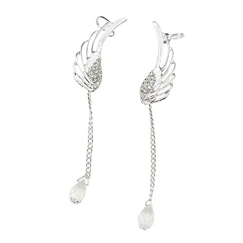 Elegant Hollow Angel Wing Teardrop Dangle Ear Cuff Non Piercing Stud Earrings Image 11