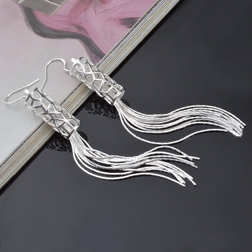 Women Fashion Silver Plated Long Chain Tassel Hook Dangle Linear Earrings Gift Image 3