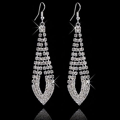 Womens Rhinestone Cocktail Party Long Tassels Drop Hook Dangle Linear Earrings Image 1