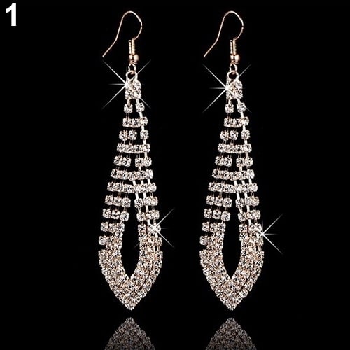 Womens Rhinestone Cocktail Party Long Tassels Drop Hook Dangle Linear Earrings Image 2