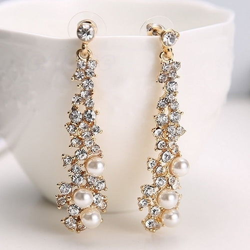 Elegant Fashion Women Pearl Rhinestone Dangle Chandelier Drop Earrings Jewelry Image 1