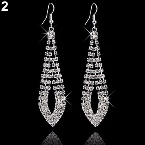 Womens Rhinestone Cocktail Party Long Tassels Drop Hook Dangle Linear Earrings Image 3