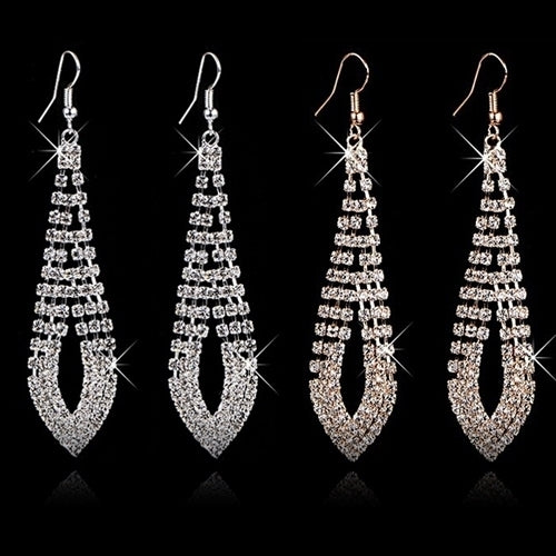 Womens Rhinestone Cocktail Party Long Tassels Drop Hook Dangle Linear Earrings Image 4