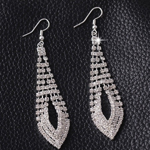 Womens Rhinestone Cocktail Party Long Tassels Drop Hook Dangle Linear Earrings Image 4