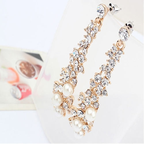 Elegant Fashion Women Pearl Rhinestone Dangle Chandelier Drop Earrings Jewelry Image 4