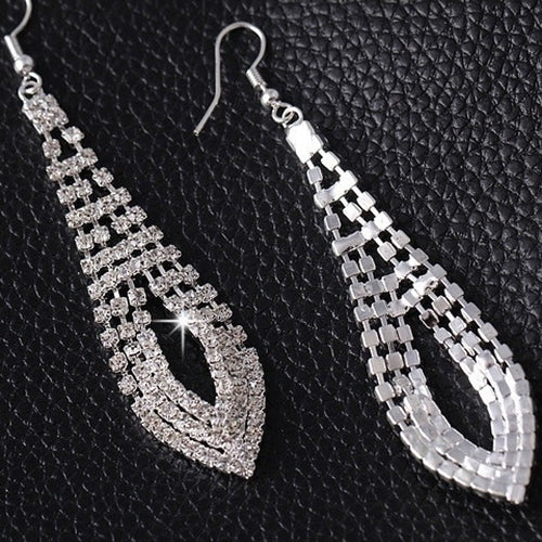 Womens Rhinestone Cocktail Party Long Tassels Drop Hook Dangle Linear Earrings Image 6