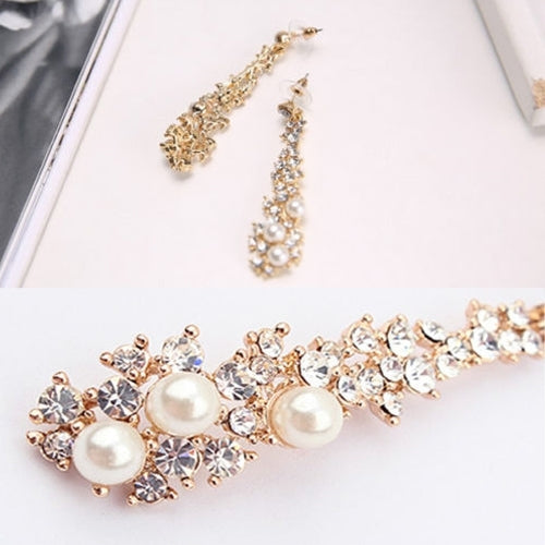 Elegant Fashion Women Pearl Rhinestone Dangle Chandelier Drop Earrings Jewelry Image 6