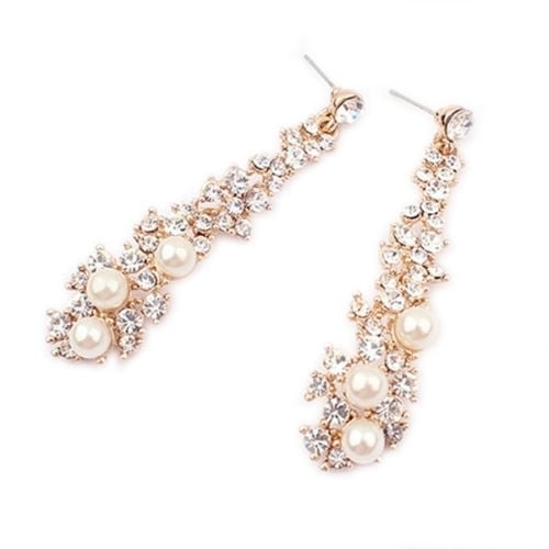 Elegant Fashion Women Pearl Rhinestone Dangle Chandelier Drop Earrings Jewelry Image 7