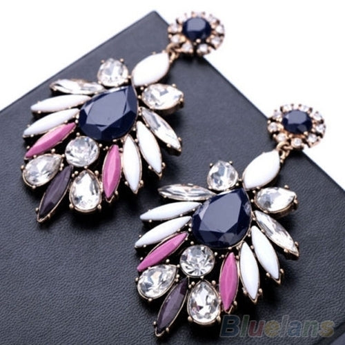 Women Fashion Shiny Rhinestone Charm Flossy Statement Stud Dangle Earrings Image 1