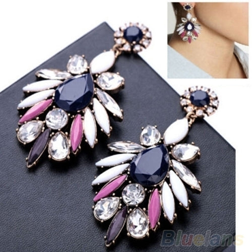 Women Fashion Shiny Rhinestone Charm Flossy Statement Stud Dangle Earrings Image 2