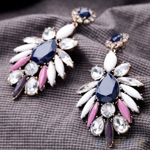 Women Fashion Shiny Rhinestone Charm Flossy Statement Stud Dangle Earrings Image 3