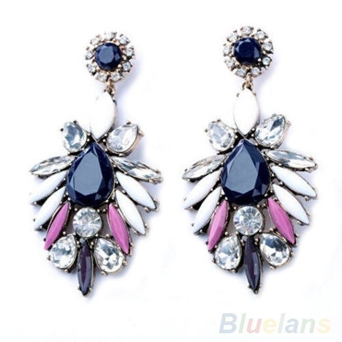 Women Fashion Shiny Rhinestone Charm Flossy Statement Stud Dangle Earrings Image 4