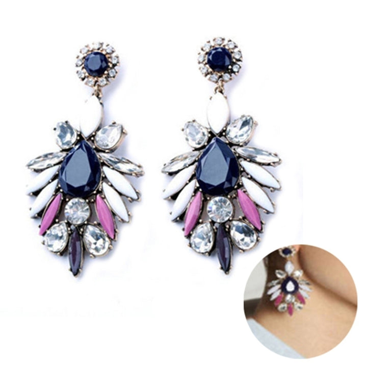 Women Fashion Shiny Rhinestone Charm Flossy Statement Stud Dangle Earrings Image 4