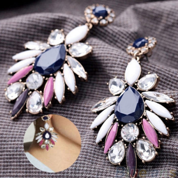 Women Fashion Shiny Rhinestone Charm Flossy Statement Stud Dangle Earrings Image 6