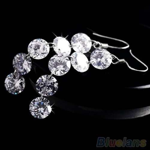 Women Bridal Elegant 5 Rhinestones Long Dangle Tassels Hook Earrings Jewelry Image 6