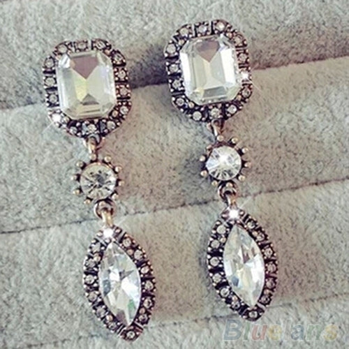 Women Fashion Round Marquise Cut Rhinestone Dangle Stud Statement Earrings Gift Image 1