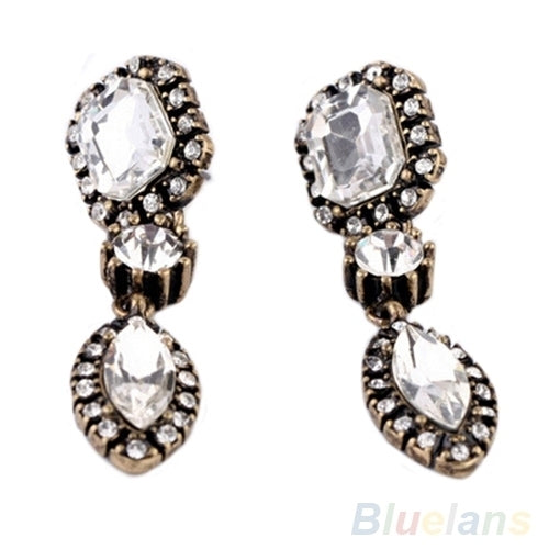 Women Fashion Round Marquise Cut Rhinestone Dangle Stud Statement Earrings Gift Image 2