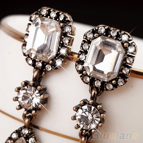 Women Fashion Round Marquise Cut Rhinestone Dangle Stud Statement Earrings Gift Image 3