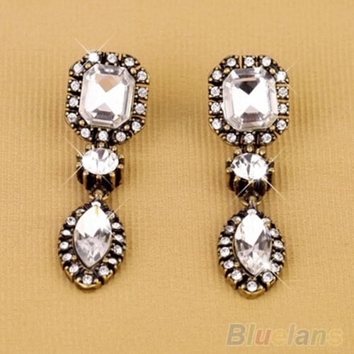 Women Fashion Round Marquise Cut Rhinestone Dangle Stud Statement Earrings Gift Image 4