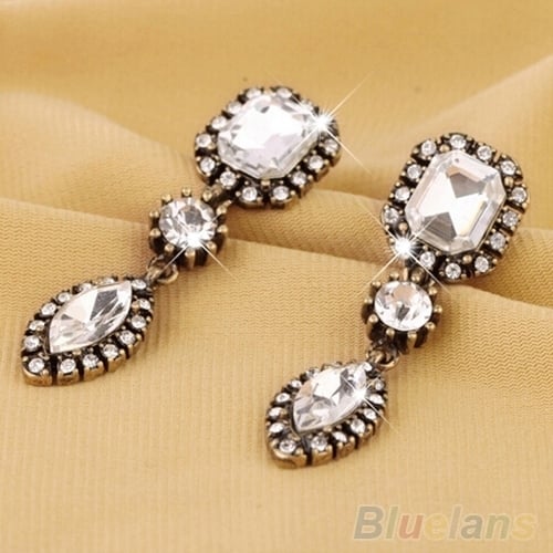 Women Fashion Round Marquise Cut Rhinestone Dangle Stud Statement Earrings Gift Image 4