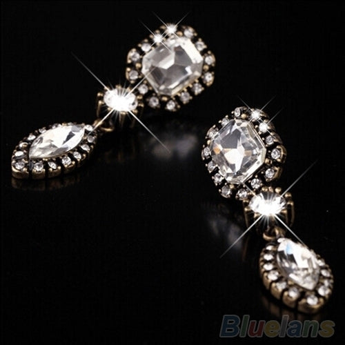 Women Fashion Round Marquise Cut Rhinestone Dangle Stud Statement Earrings Gift Image 6