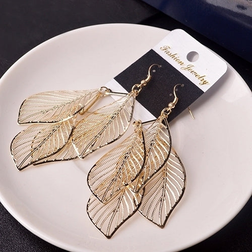 Retro Womens Baroque Style Cluster Hollow Leaves Tassels Hook Dangle Earrings Image 1