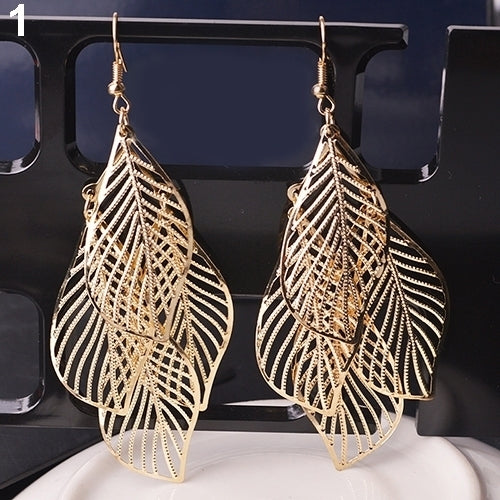 Retro Womens Baroque Style Cluster Hollow Leaves Tassels Hook Dangle Earrings Image 2