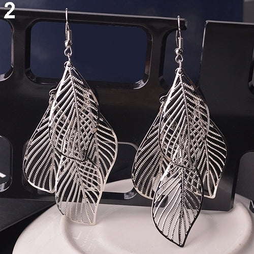 Retro Womens Baroque Style Cluster Hollow Leaves Tassels Hook Dangle Earrings Image 3