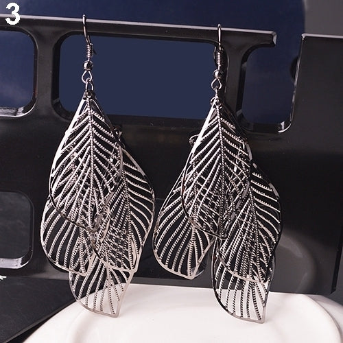 Retro Womens Baroque Style Cluster Hollow Leaves Tassels Hook Dangle Earrings Image 4