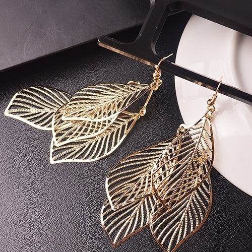 Retro Womens Baroque Style Cluster Hollow Leaves Tassels Hook Dangle Earrings Image 4