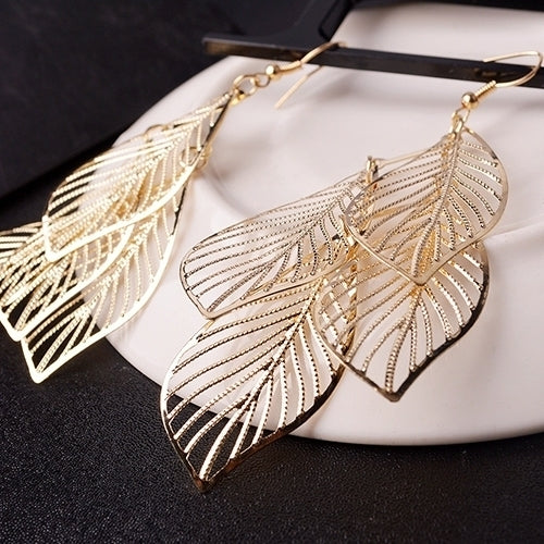 Retro Womens Baroque Style Cluster Hollow Leaves Tassels Hook Dangle Earrings Image 6