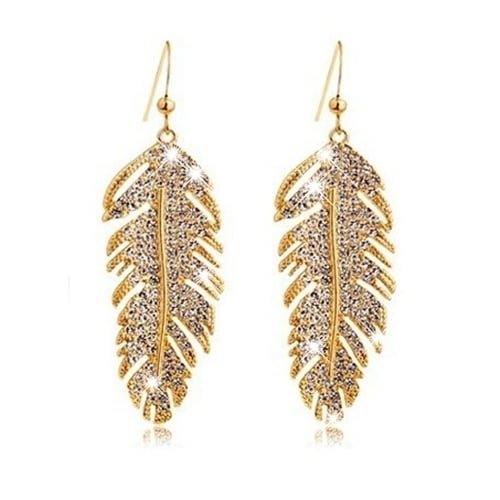 Womens Retro Boho Alloy Feather Rhinestone Eardrops Party Hook Dangle Earrings Image 2