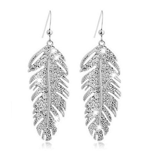 Womens Retro Boho Alloy Feather Rhinestone Eardrops Party Hook Dangle Earrings Image 3