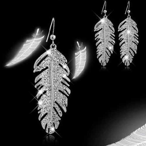 Womens Retro Boho Alloy Feather Rhinestone Eardrops Party Hook Dangle Earrings Image 4