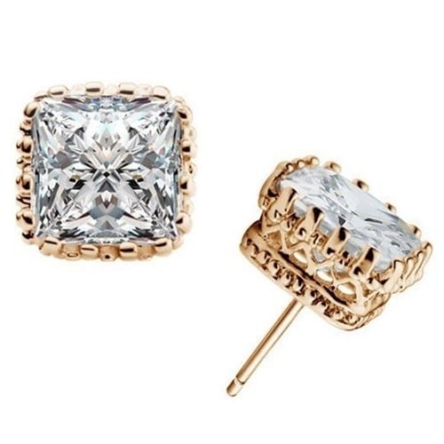 Women Wedding Cocktail Party Square Crown Hollow Cubic Zirconia Earrings Jewelry Image 1