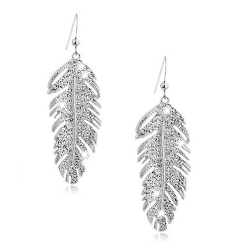 Womens Retro Boho Alloy Feather Rhinestone Eardrops Party Hook Dangle Earrings Image 6