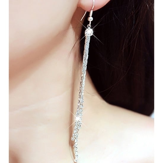 Women Bead Rhinestone Party Wedding Drop Chain Tassels Hook Linear Earrings Image 1