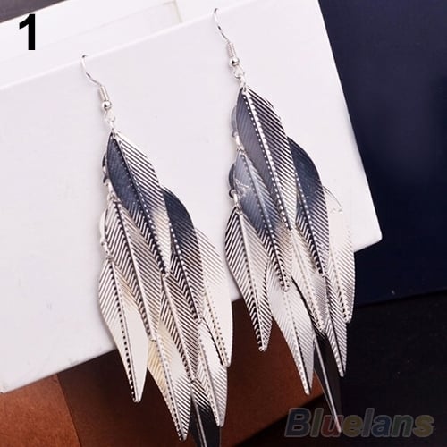 Womens Retro Baroque Style Layered Leaves Hook Drop Dangle Linear Earrings Image 1