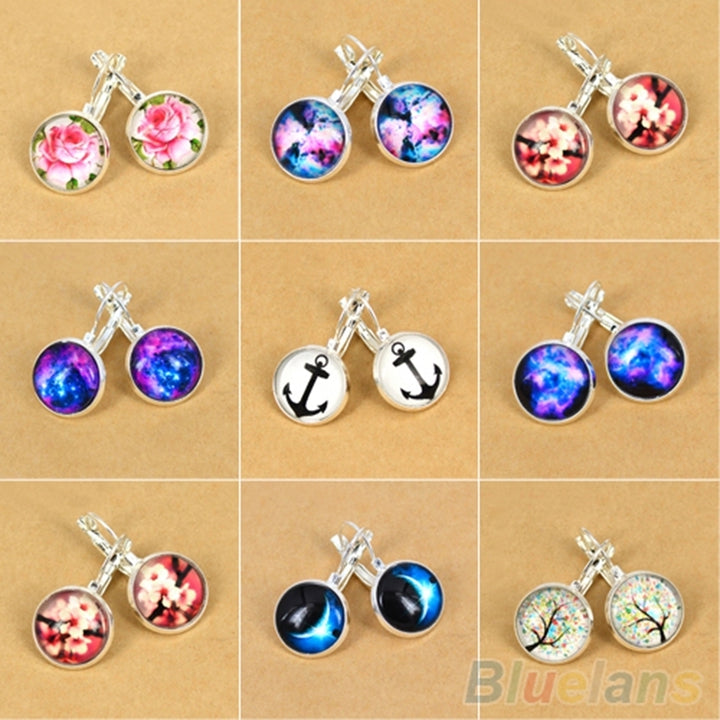 Womens Galaxy Space Glass Charm Silver Plated French Lever Back Drop Earrings Image 2