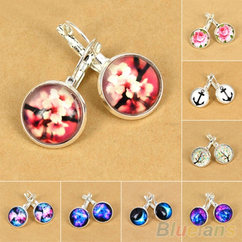 Womens Galaxy Space Glass Charm Silver Plated French Lever Back Drop Earrings Image 3