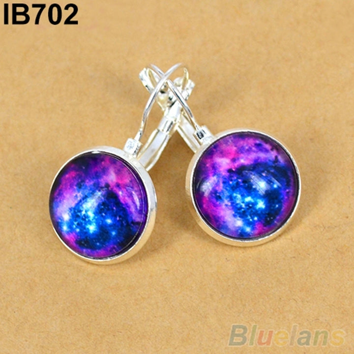 Womens Galaxy Space Glass Charm Silver Plated French Lever Back Drop Earrings Image 4