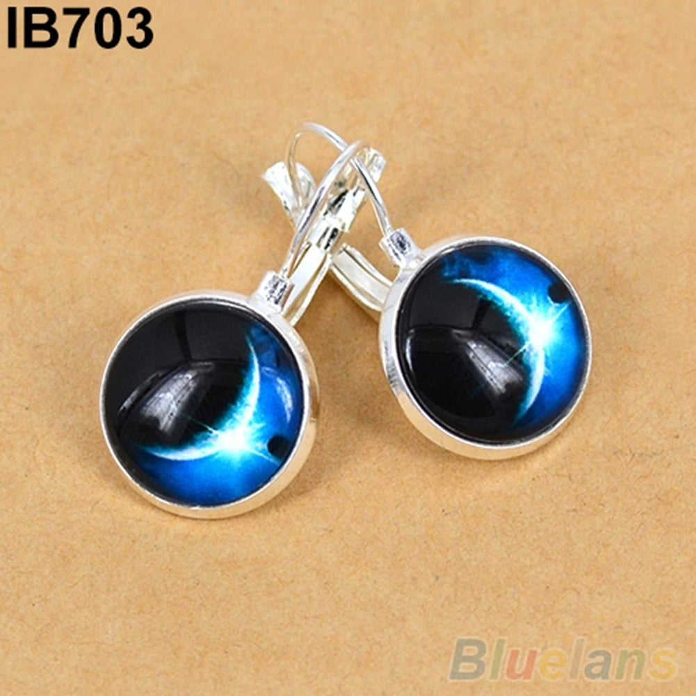 Womens Galaxy Space Glass Charm Silver Plated French Lever Back Drop Earrings Image 4